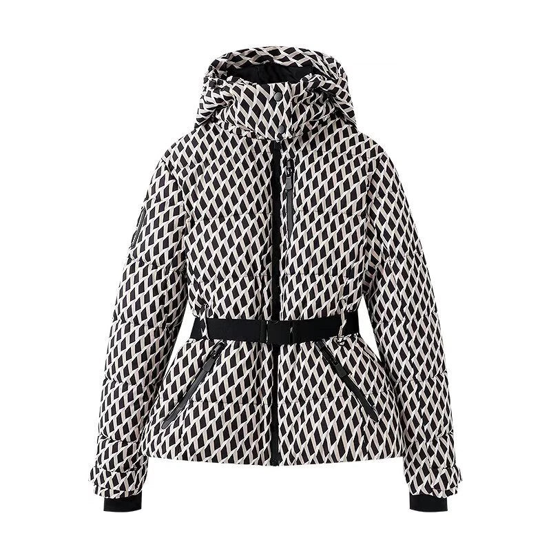 Belted Puffer Jacket Geometric