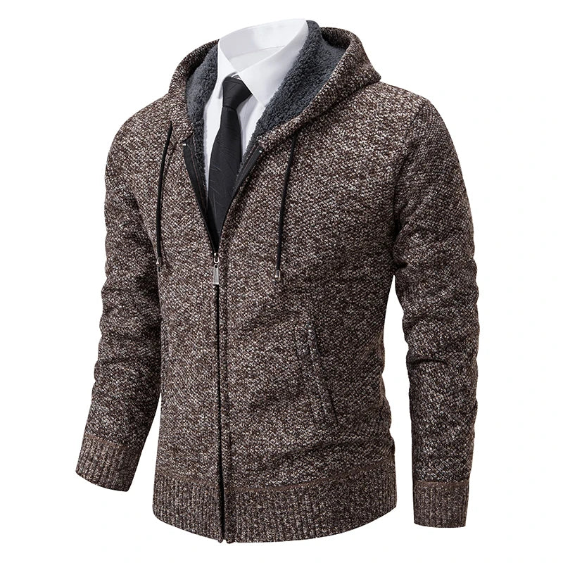 Men's Fleece Lined Hooded Cardigan Brown