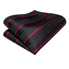 Men's Striped Silk Tie Set Hankerchief Black Red