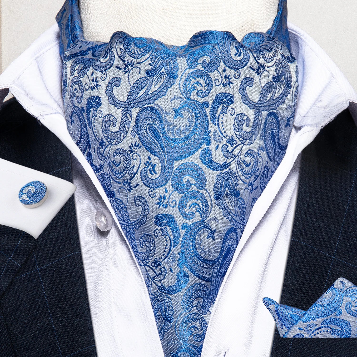 Men's Silk Cravat Set with Cufflinks and Pocket Square