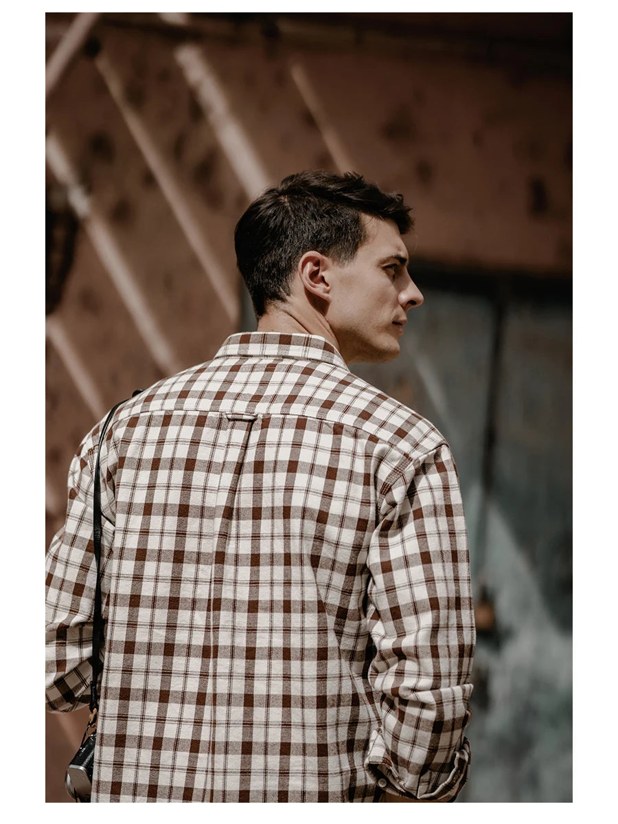 Coffee Brown Casual Plaid Men's Shirt Part 4