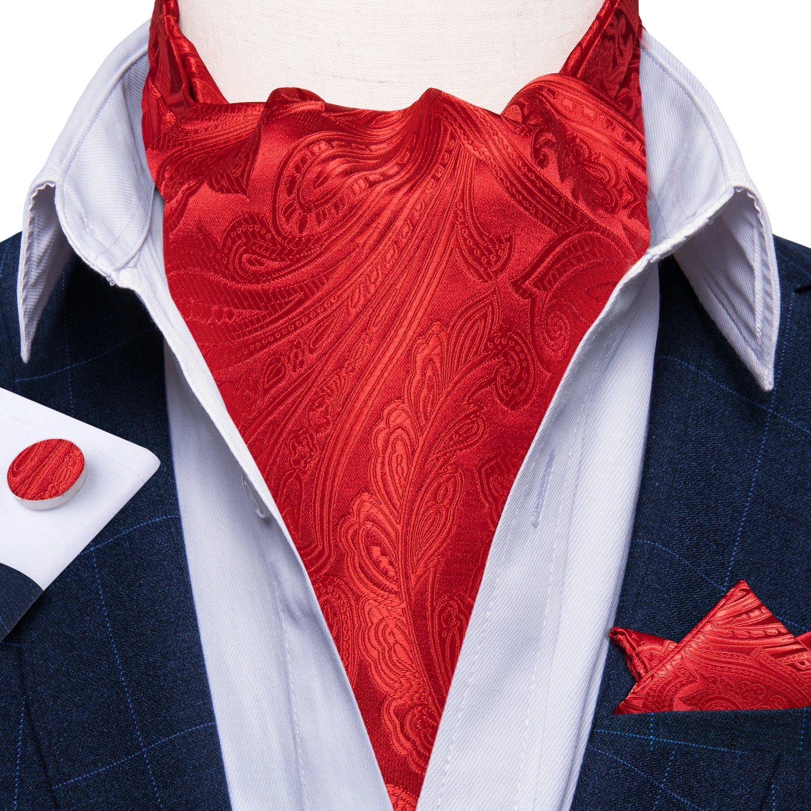 Men's Silk Cravat Set with Cufflinks and Pocket Square