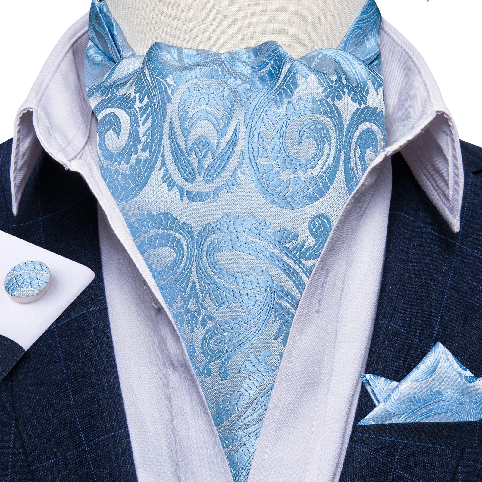 Men's Silk Cravat Set with Cufflinks and Pocket Square