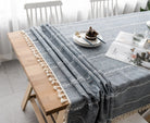 Scandinavian Stripe Tassel Tablecloth Blue