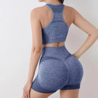 Seamless High-Waist Shorts Set Blue