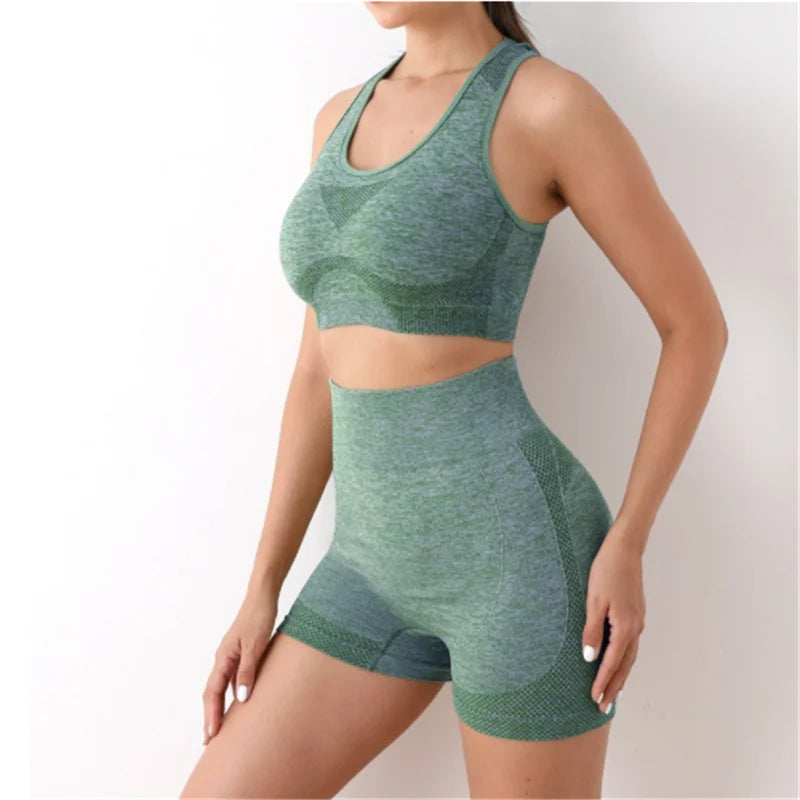 Seamless High-Waist Shorts Set Green