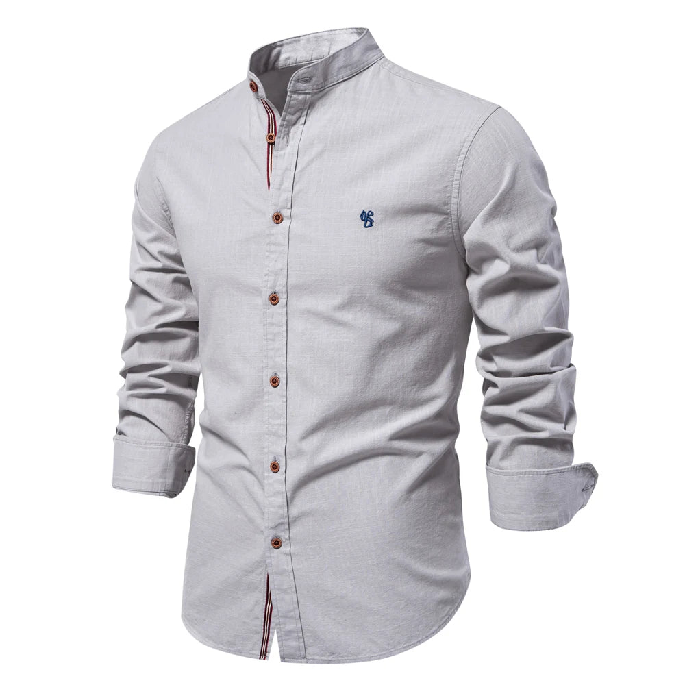 Standing Collar Men's Shirt Grey