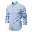 Standing Collar Men's Shirt Light Blue