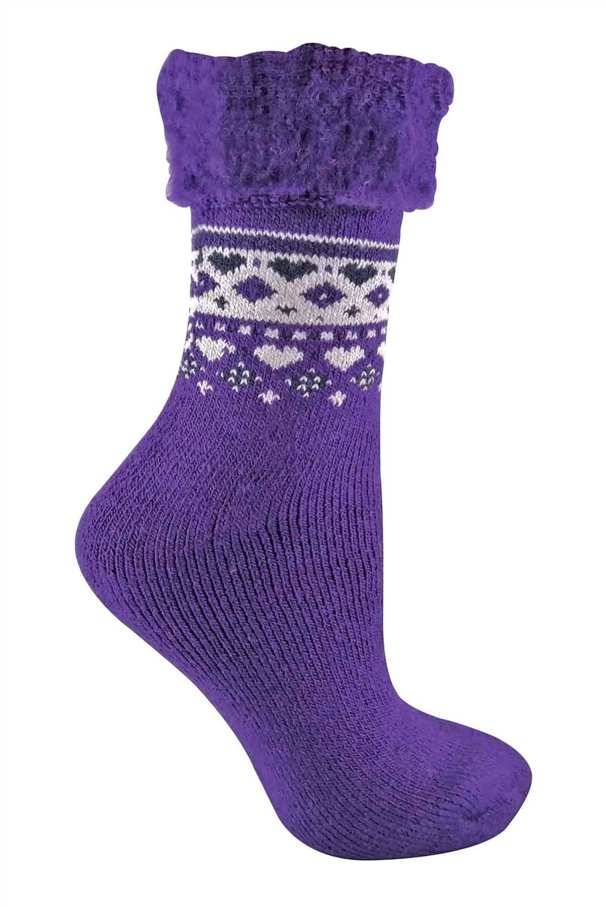 Turnover Top Wool Ladies Bed Socks Purple